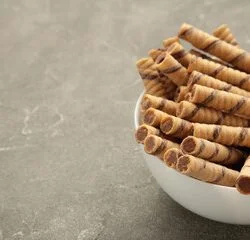 Wafer Rolls with chocolate filling.