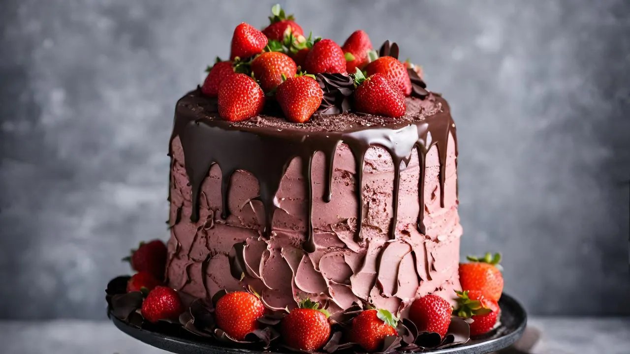 Strawberry Dark Chocolate Truffle cake with fresh strawberry filling for my  boyfriend's birthday : r/Baking